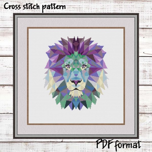 Geometric lion cross stitch