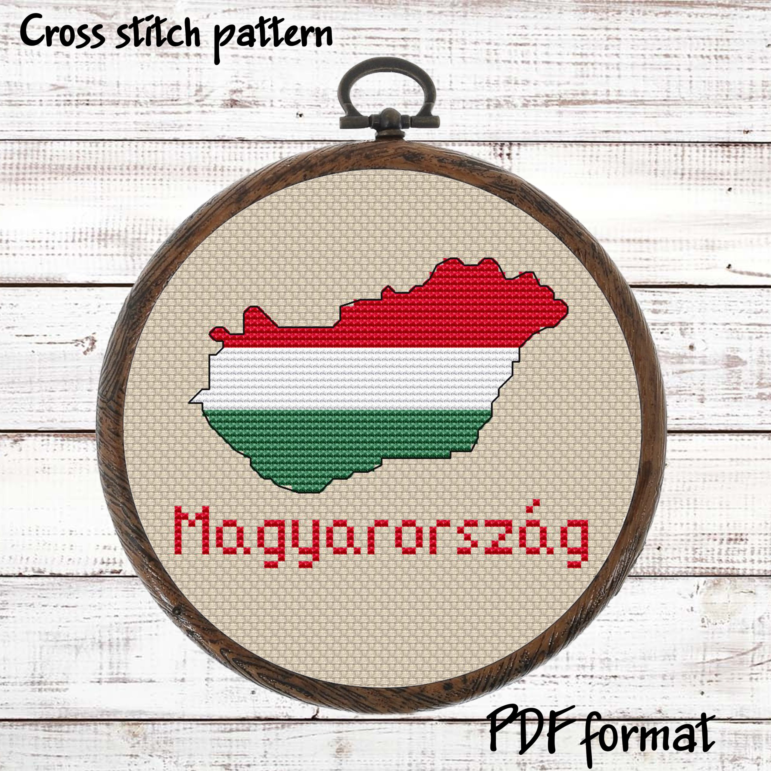 Hungary Map Cross Stitch pattern modern, Flag Xstitch chart PDF 2 Hungary Map Cross Stitch pattern