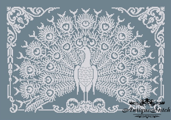 Antique Sampler Peacock 1 Cross Stitch Pattern PDF Monochrome 3 Peacock Sampler