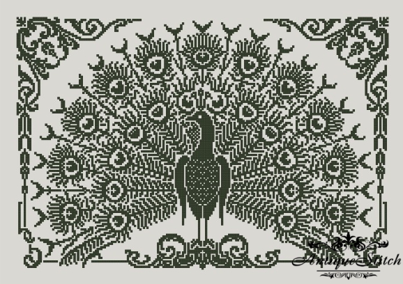 Antique Sampler Peacock 1 Cross Stitch Pattern PDF Monochrome 2 Peacock Sampler
