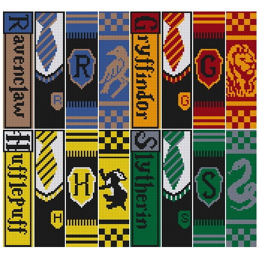16 Bookmarks Magic Cross Stitch Pattern PDF Hogwarts House 1 Hogwarts-Bookmarks