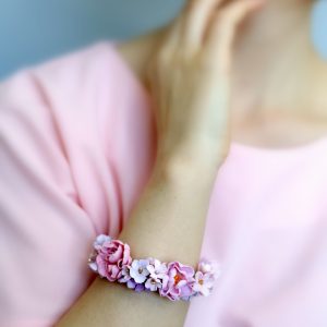 Heavenly pink and white flower bracelet, Floral gift bracelet jewelry