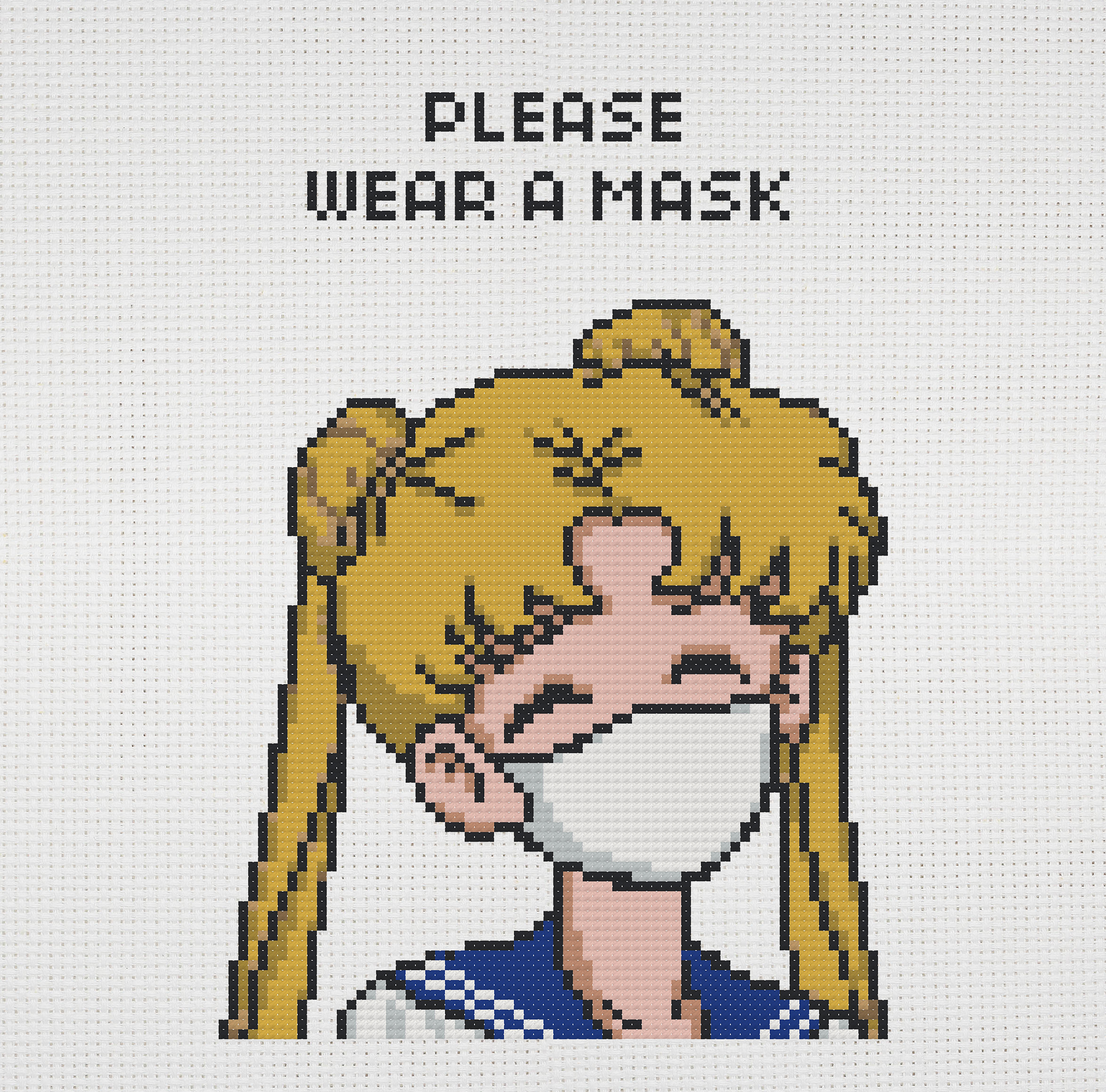 Sailor Moon cross stitch pattern PDF. Wear a mask 3 Sailor Moon cross stitch pattern PDF