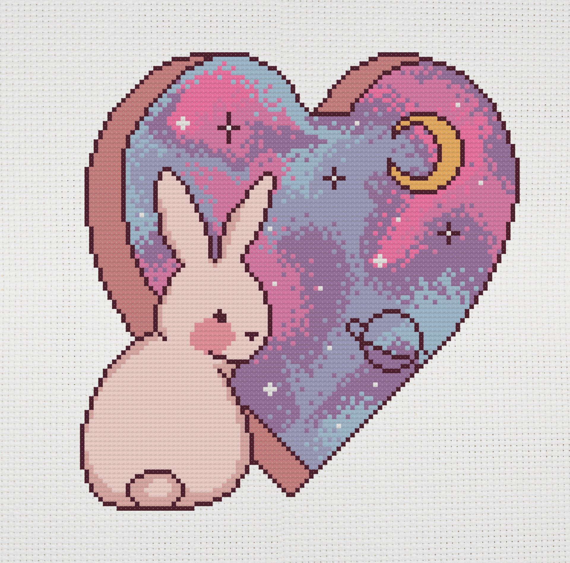 Bunny cross stitch pattern PDF. Rabbit and space 6 bunny cross stitch pattern