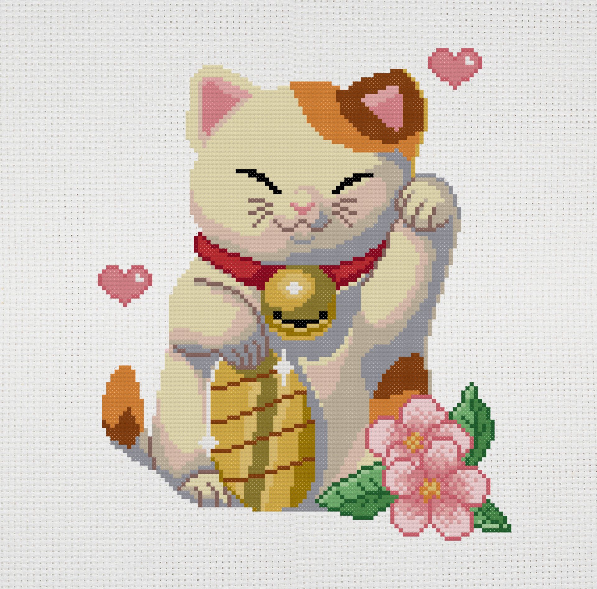 Lucky cat cross stitch pattern. Maneki-neko cross stitch. 8 lucke cat cross stitch pattern download