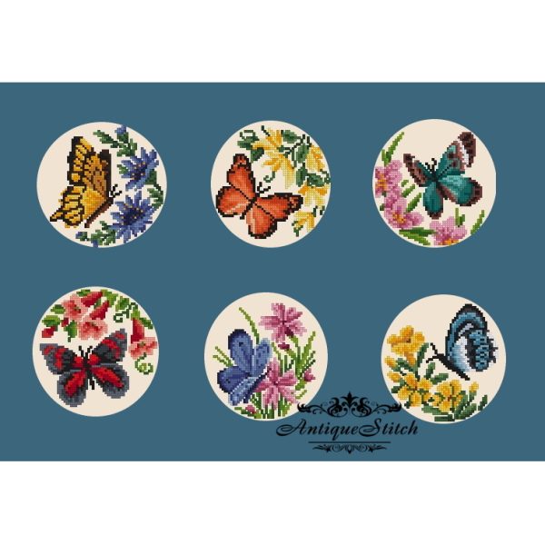 Butterflies Cross Stitch Pattern PDF Mini Magnets Modern Insect