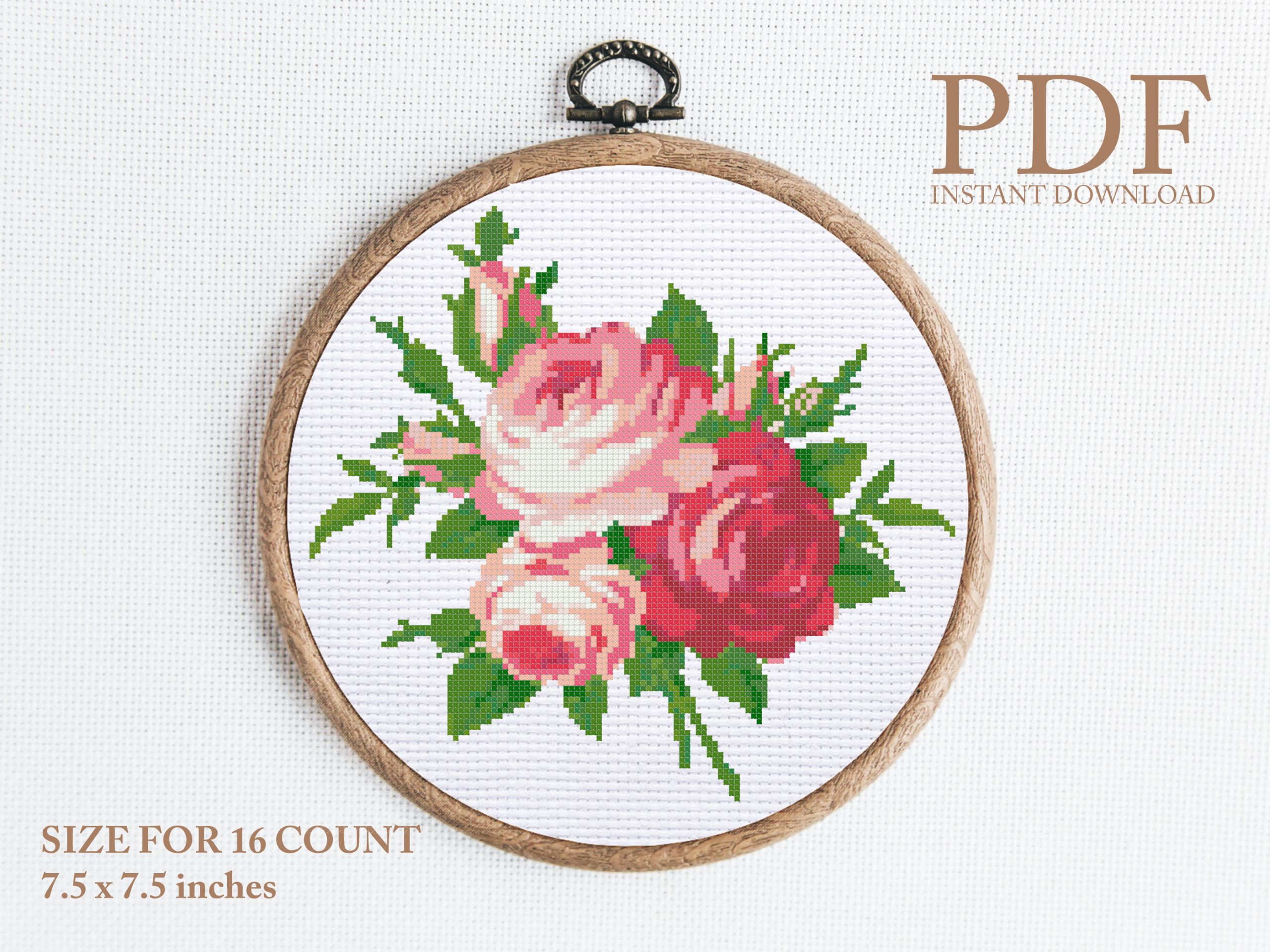 Flowers roses cross stitch pattern PDF - Crealandia