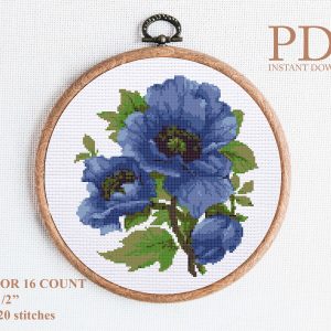 Flowers blue poppy cross stitch pattern