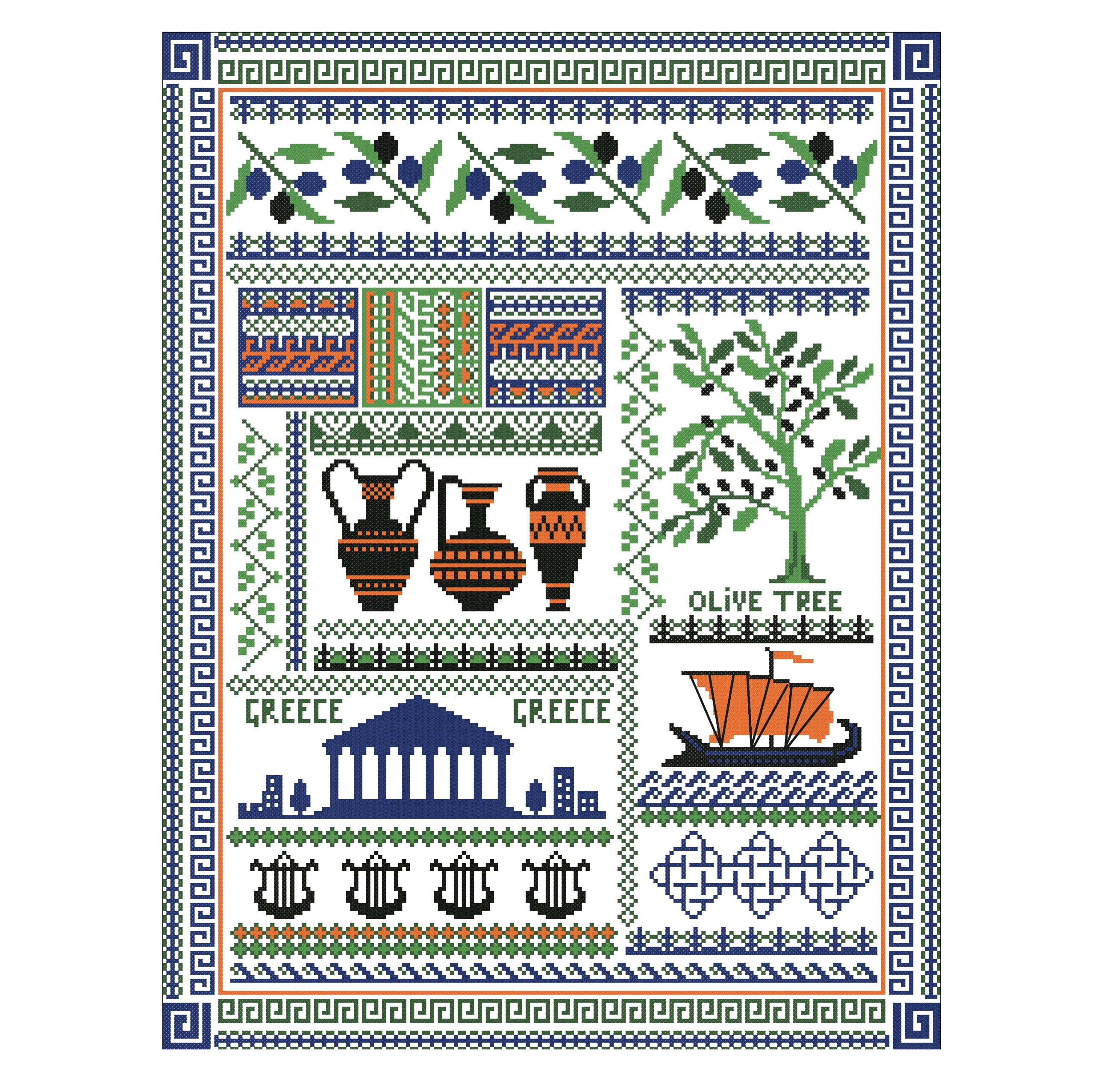 Cross Stitch Pattern Greek Sampler Primitive Pattern PDF 65 2 Cross Stitch Pattern Greek Sampler Primitive Pattern PDF 65 - Image 2