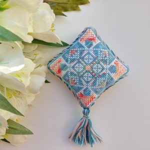 Primitive flower ornament, Cross stitch Pattern pdf, Pincushion chart, Biscornu, Instant Download