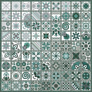 Cross Stitch Pattern Patchwork Tiles-Green Sampler-Geometric Squares 88