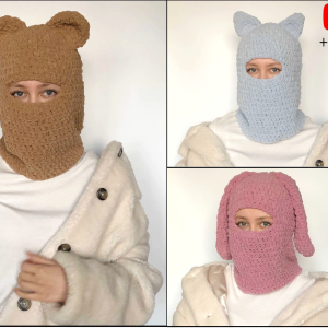 Balaclava with bear ears, bunny ears, cat ears crochet pattern