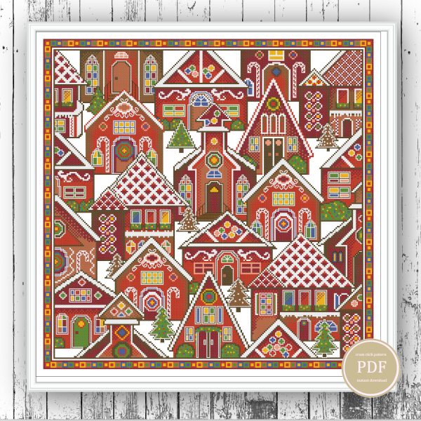 Patchwork Cross Stitch Pattern Christmas Town Simple Embroidery Instant Download 127