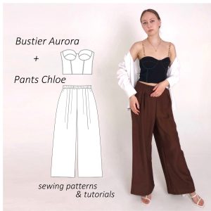 SET of 2: Bustier Top Aurora + Wide Leg Pants Chloe sewing patterns & tutorials