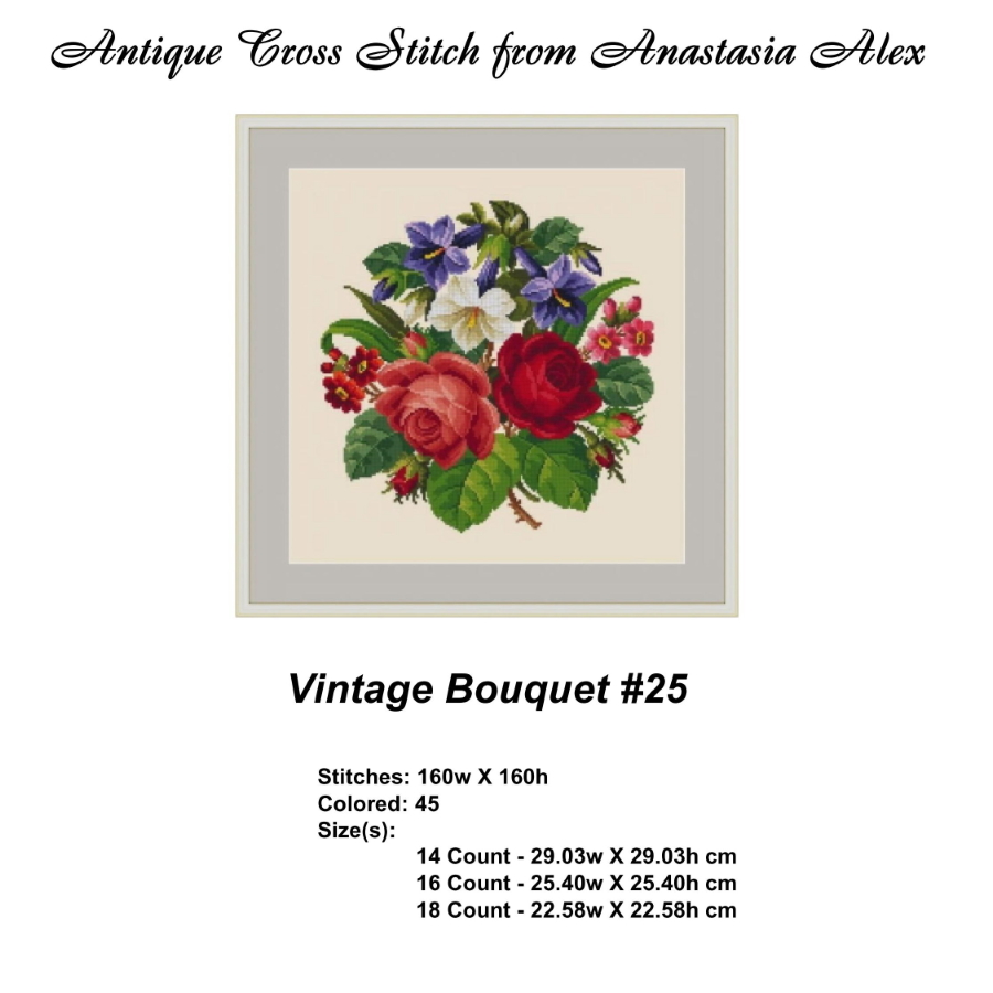Berlin Woolwork Bouquet 25 Vintage Cross Stitch Pattern PDF 2 vintage bouquet-25