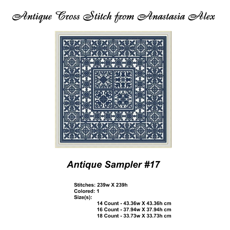 Antique Sampler 17 Cross Stitch Pattern PDF Monochrome Ornament 2 Antique Sampler-17