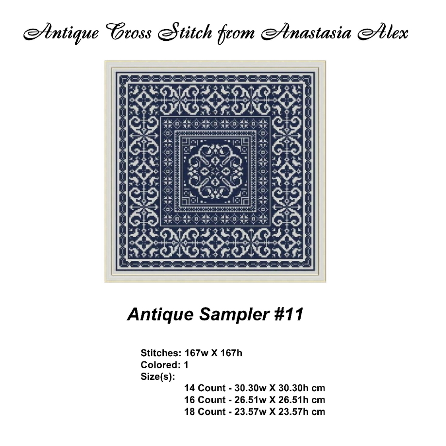 Antique Sampler 11 Cross Stitch Pattern PDF Monochrome Ornament 3 Antique Sampler-11