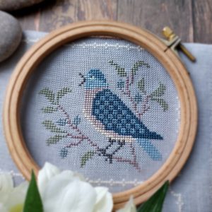 Blue bird and Olive branch, Primitive cross stitch pattern PDF