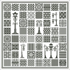 Cross Stitch Pattern Sampler Old Lantern Monochrome Ornament Digital PDF 103