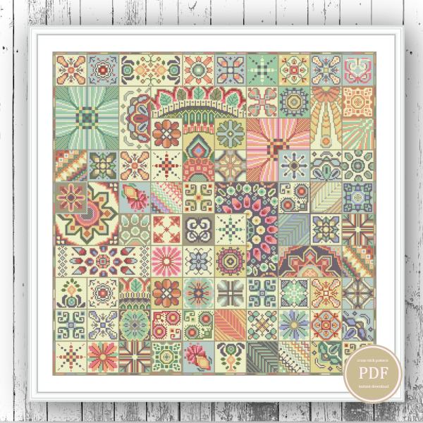 Cross stitch Pattern Patchwork Squares Mosaic PDF Instant Download 86