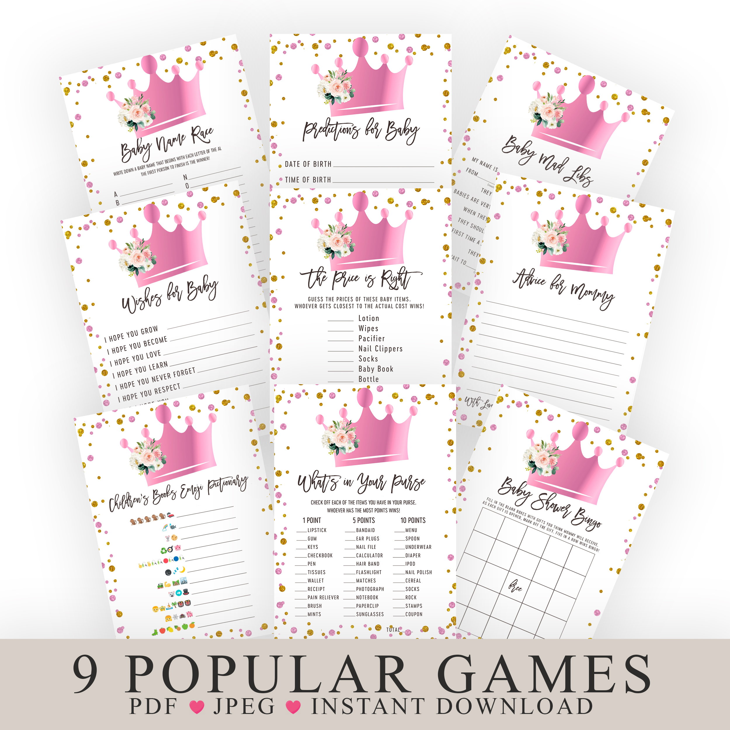 Crown Princess Baby Shower Games, Printable Games, Baby Games Pack, Instant  download - Crealandia