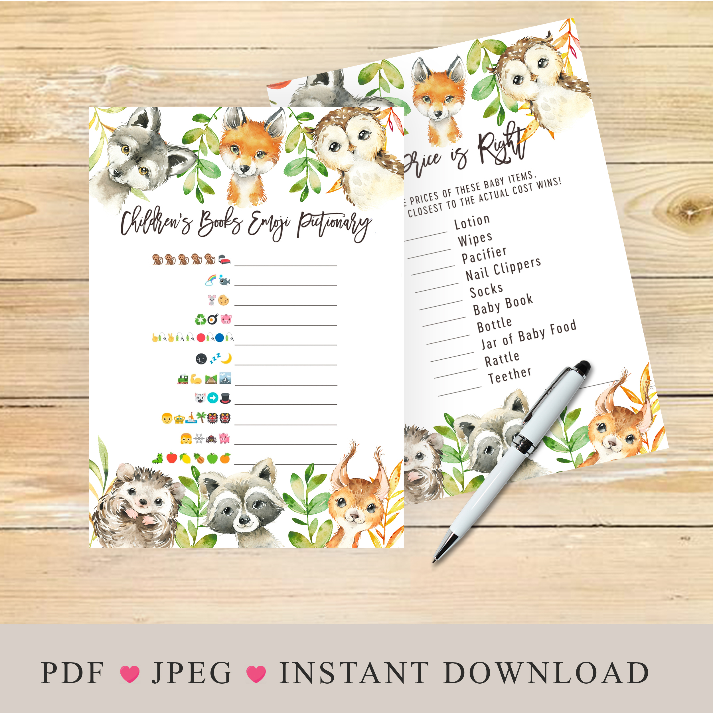 Forest Animals Baby Shower Games, Printable Games, Baby Games Pack, Instant  download - Crealandia