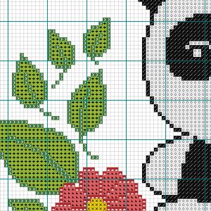 Little panda Cross Stitch Pattern. Floral Cross Stitch Pattern