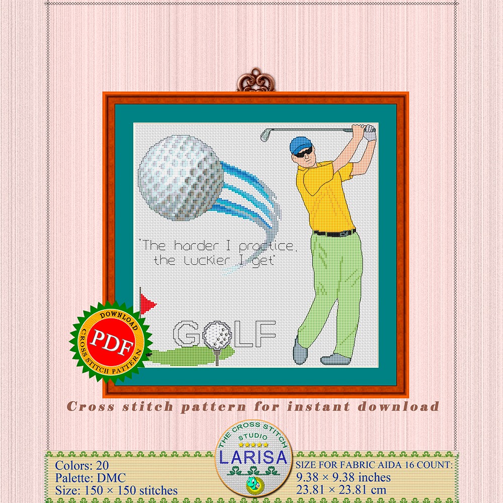 Golf Cross Stitch Pattern | Golfer | Golfing | Golf Player 2 Golfer