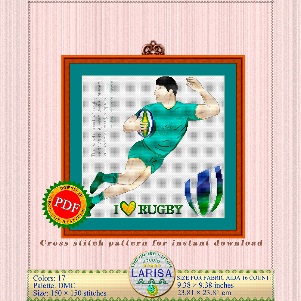 Rugby Cross Stitch Pattern | Rugby Union | Rugby Player 2 Rugby Union