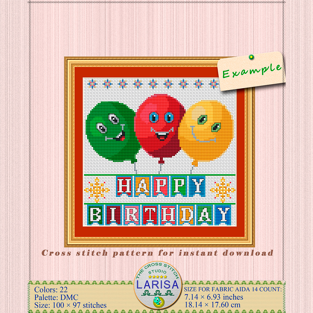 Happy Birthday Cross Stitch Pattern | Funny Birthday Balloons 3 Birthday Balloons