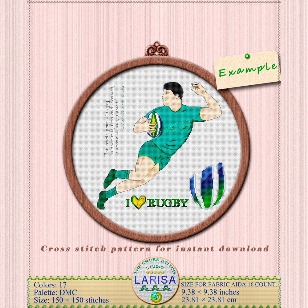 Rugby Cross Stitch Pattern | Rugby Union | Rugby Player 3 Rugby Player