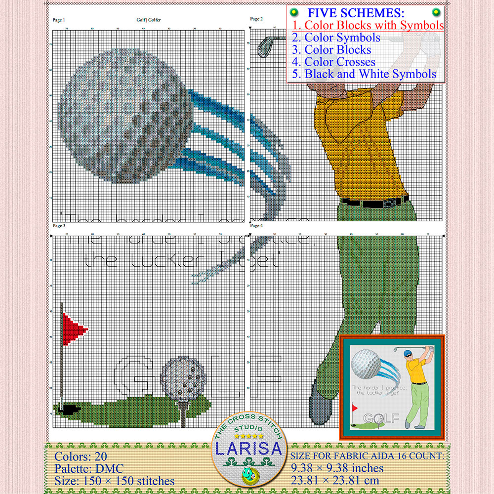 Golf Cross Stitch Pattern | Golfer | Golfing | Golf Player 4 Golf Player
