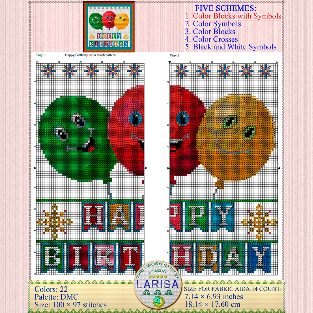 Happy Birthday Cross Stitch Pattern | Funny Birthday Balloons 4 Three funny balloons