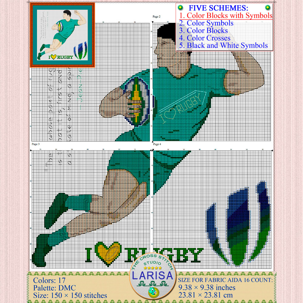Rugby Cross Stitch Pattern | Rugby Union | Rugby Player 4 Rugby World Cup