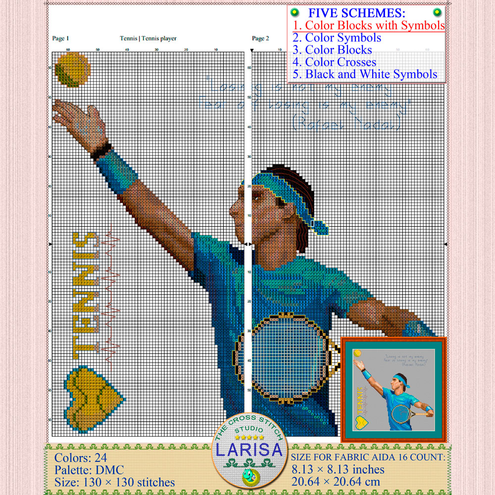 Tennis Cross Stitch Pattern | Tennis Player 4 Nadal
