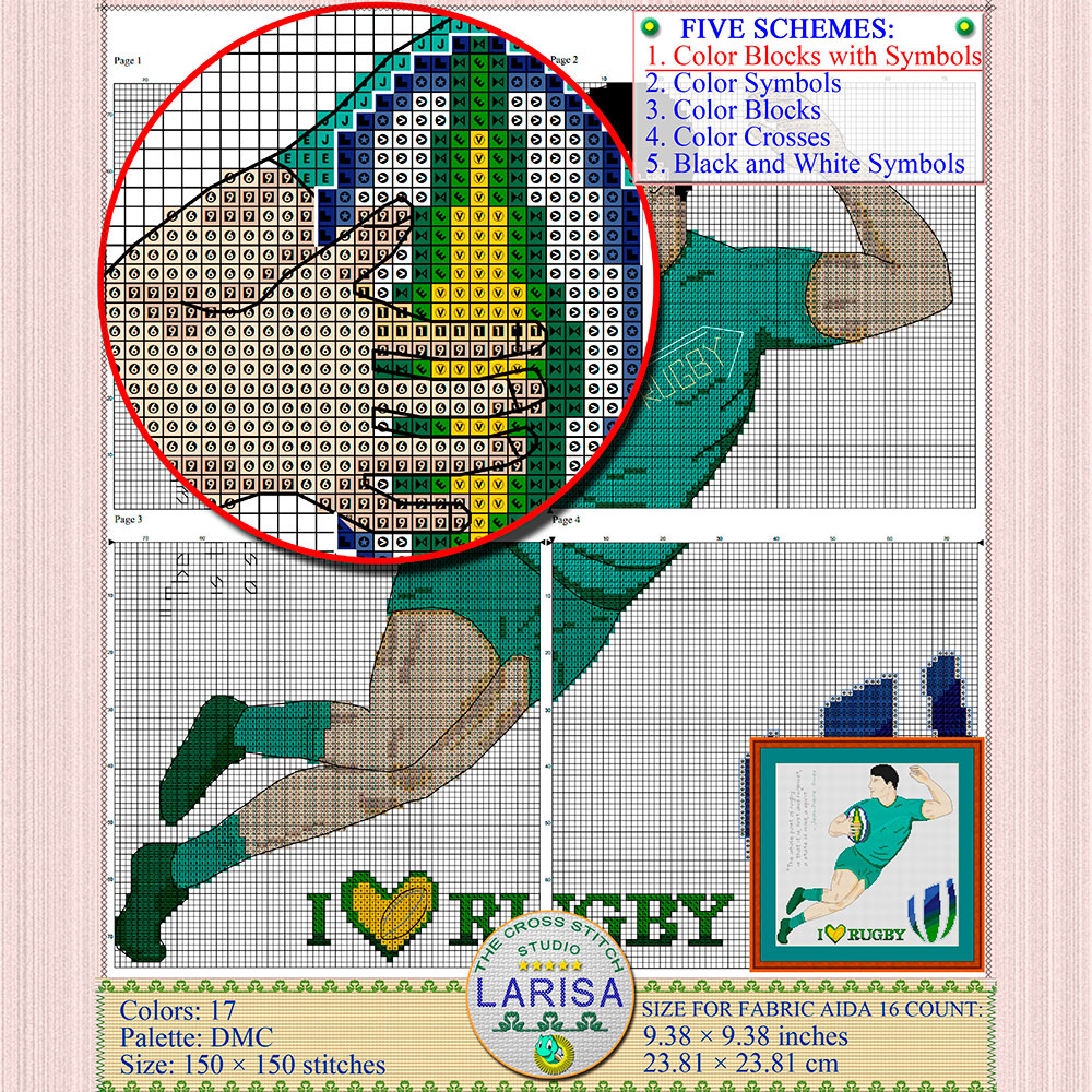Rugby Cross Stitch Pattern | Rugby Union | Rugby Player 5 Rugby League