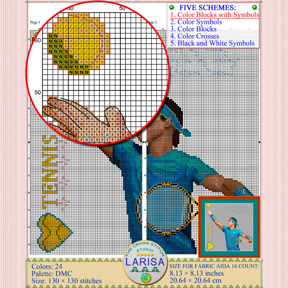 Tennis Cross Stitch Pattern | Tennis Player 5 Rafa