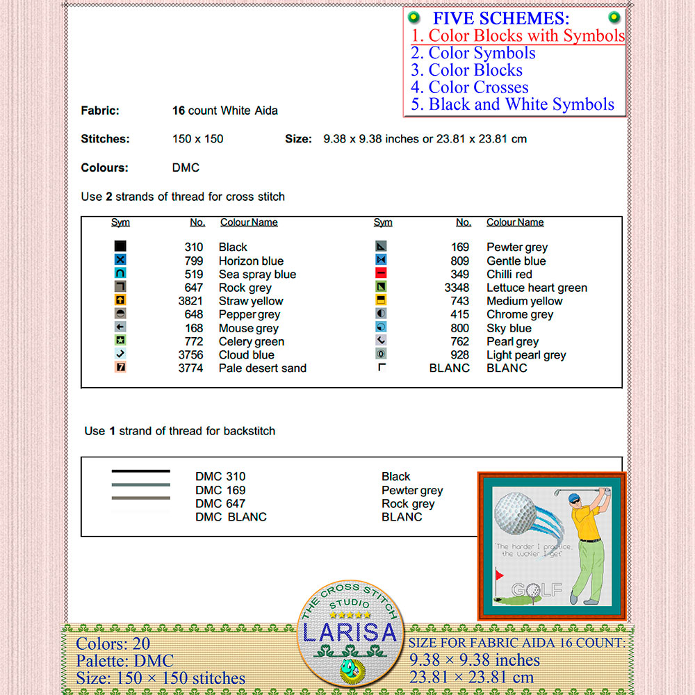 Golf Cross Stitch Pattern | Golfer | Golfing | Golf Player 6 Golf Club