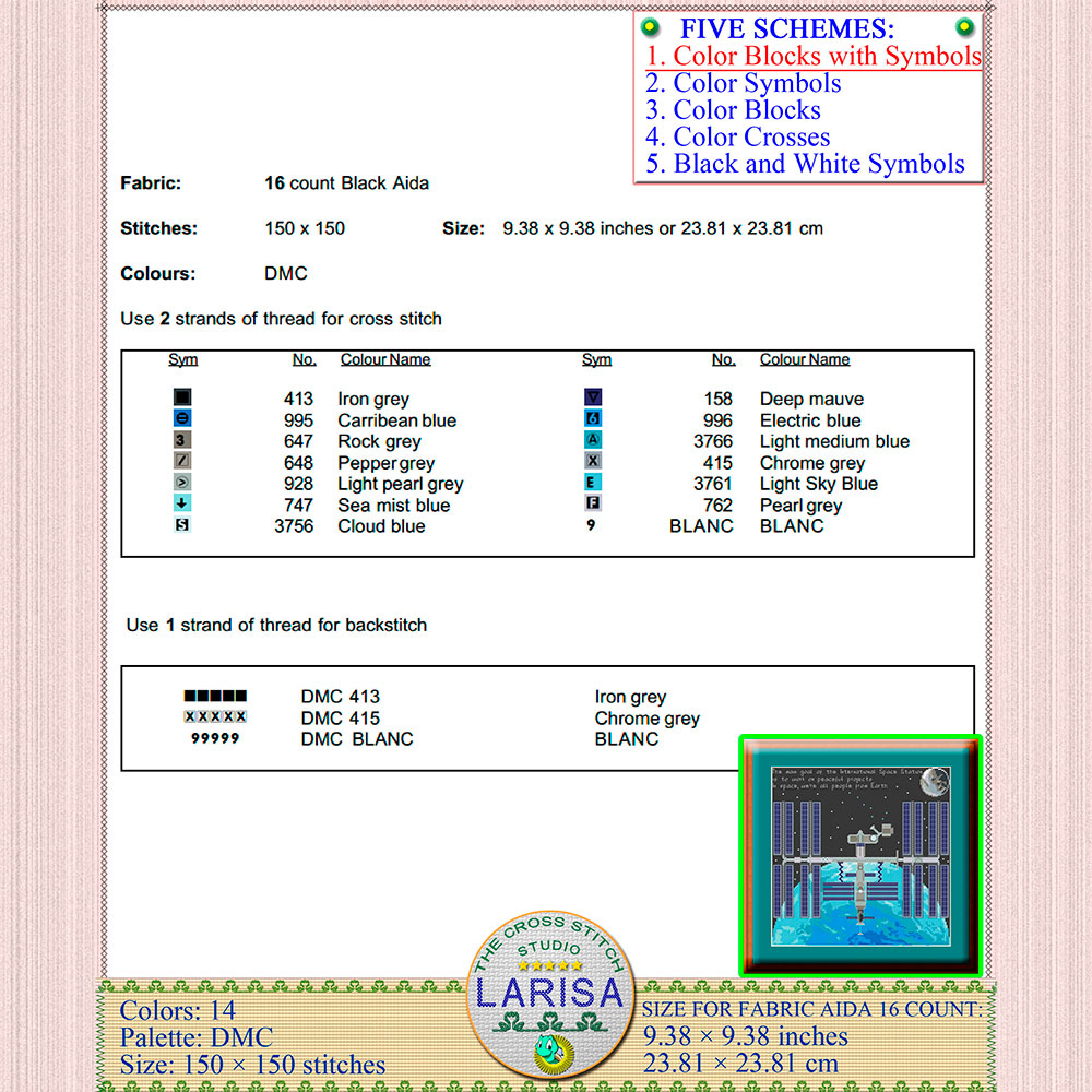 ISS Cross Stitch Pattern | International Space Station 6 ISS embroidery scheme