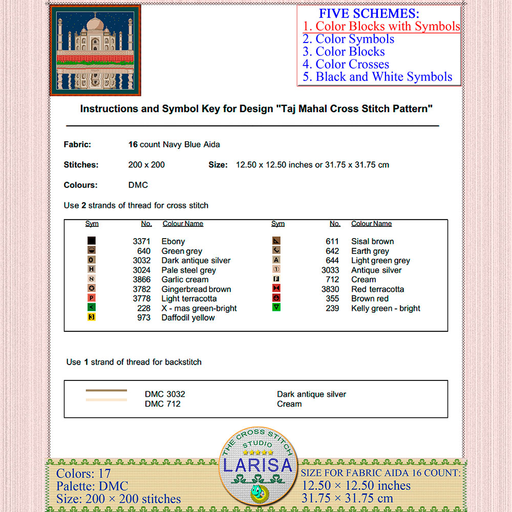 Taj Mahal Cross Stitch Pattern | Crown of the Palaces 6 Islam