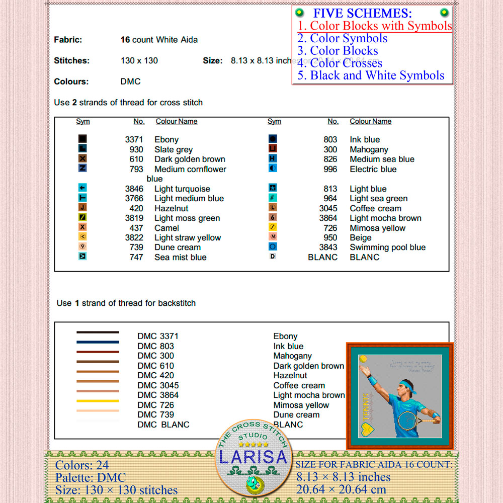 Tennis Cross Stitch Pattern | Tennis Player 6 Real Tennis