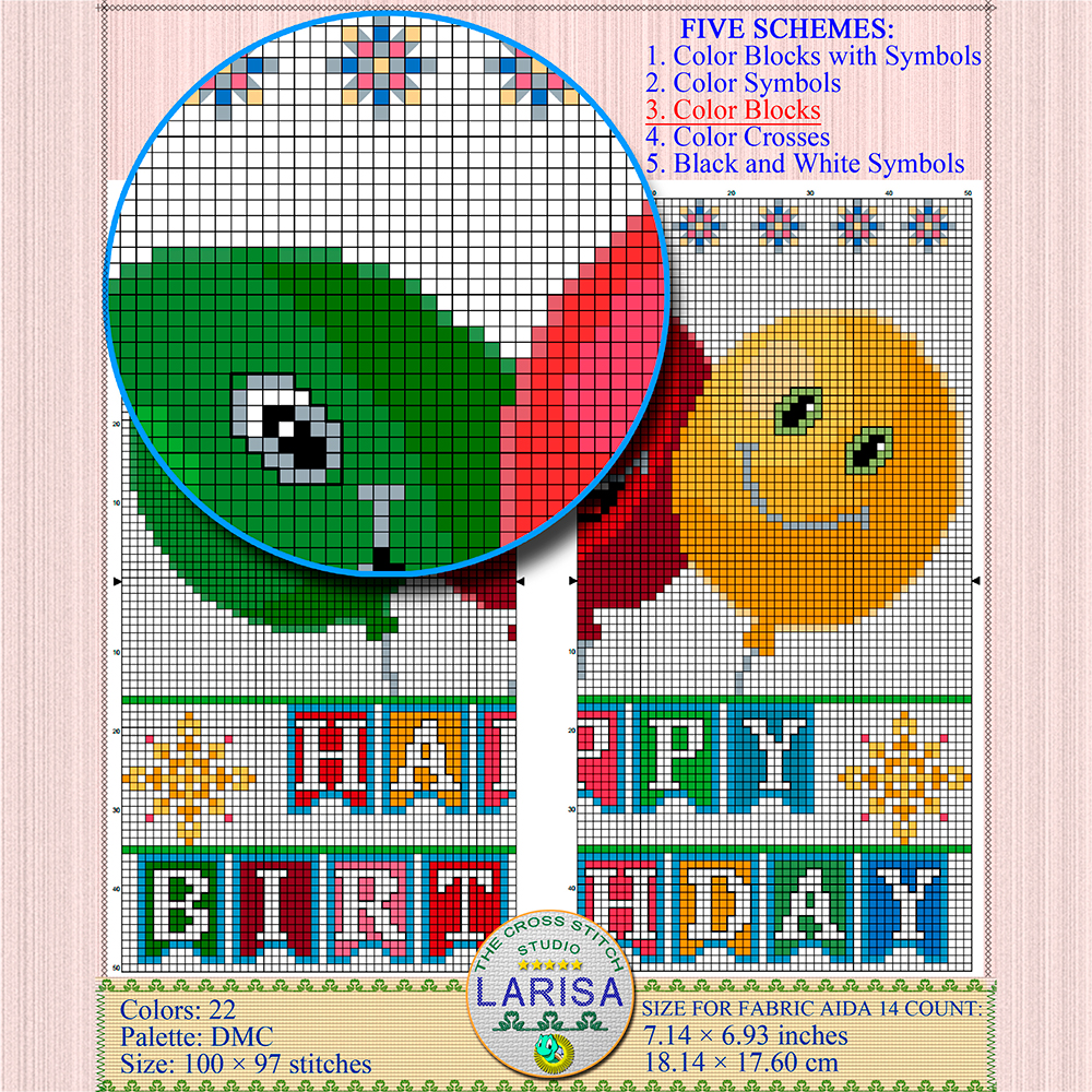 Happy Birthday Cross Stitch Pattern | Funny Birthday Balloons 8 Birthday Balloons