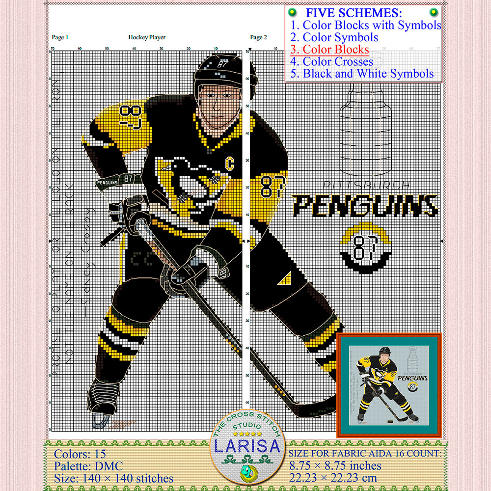 Hockey Player Cross Stitch Pattern | Center Forward 8 Pittsburgh Penguins
