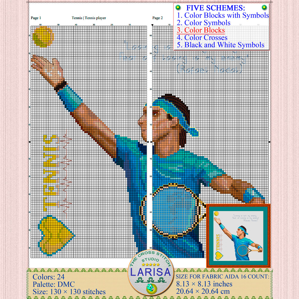Tennis Cross Stitch Pattern | Tennis Player 8 Tennis