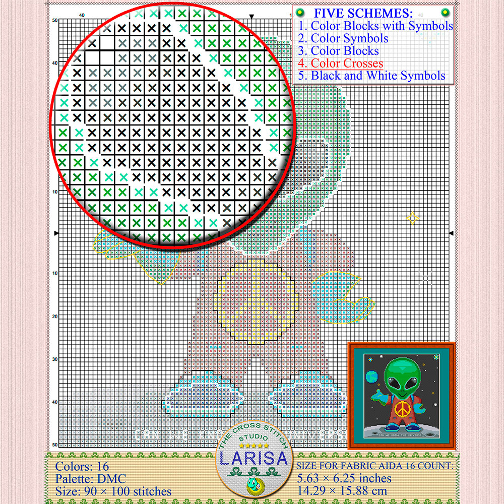 Alien Cross Stitch Pattern | Alien visitor | Extraterrestrial 9 UFO