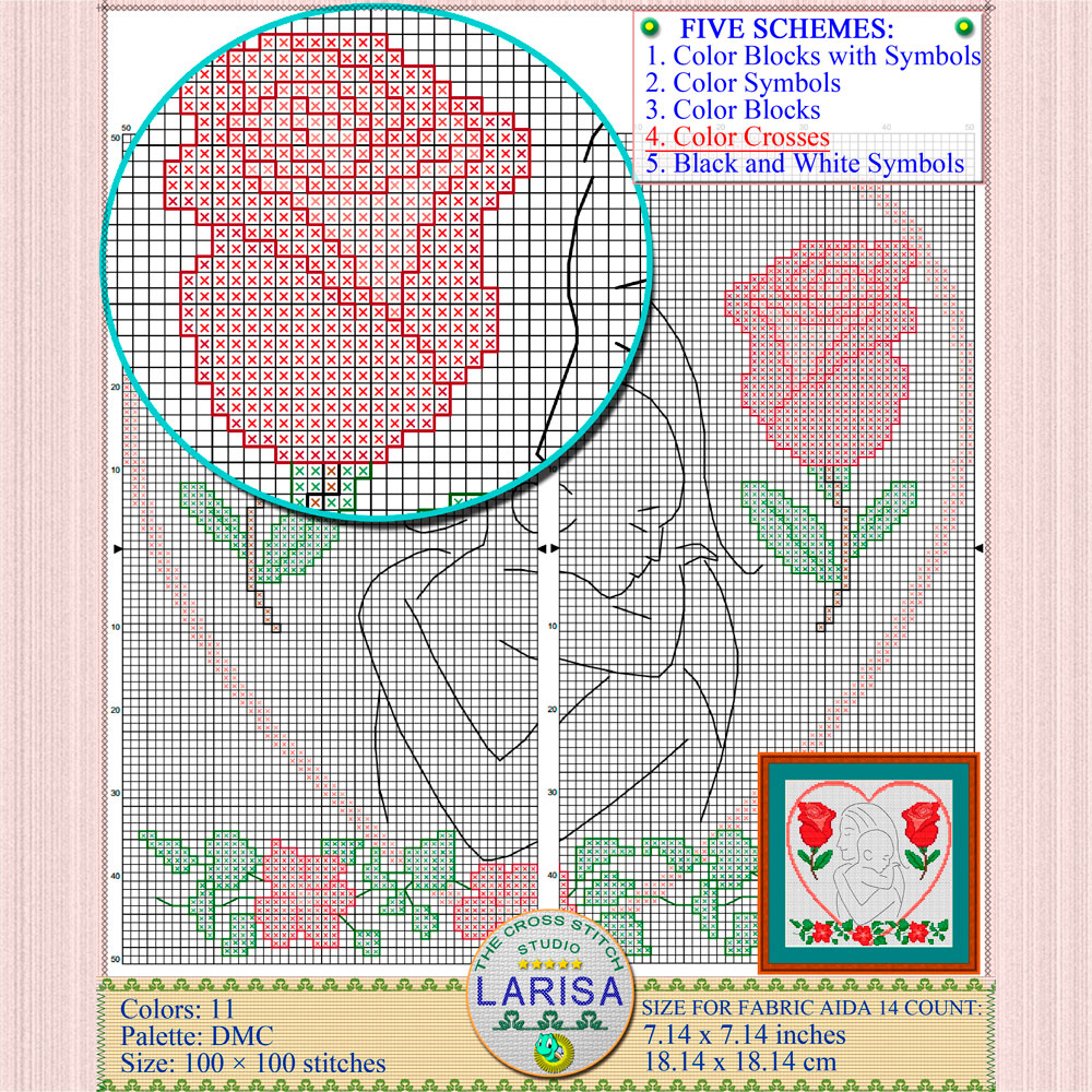 Mother's Day Heart Mom Daughter Child Counted Cross Stitch Pattern Pixel Art