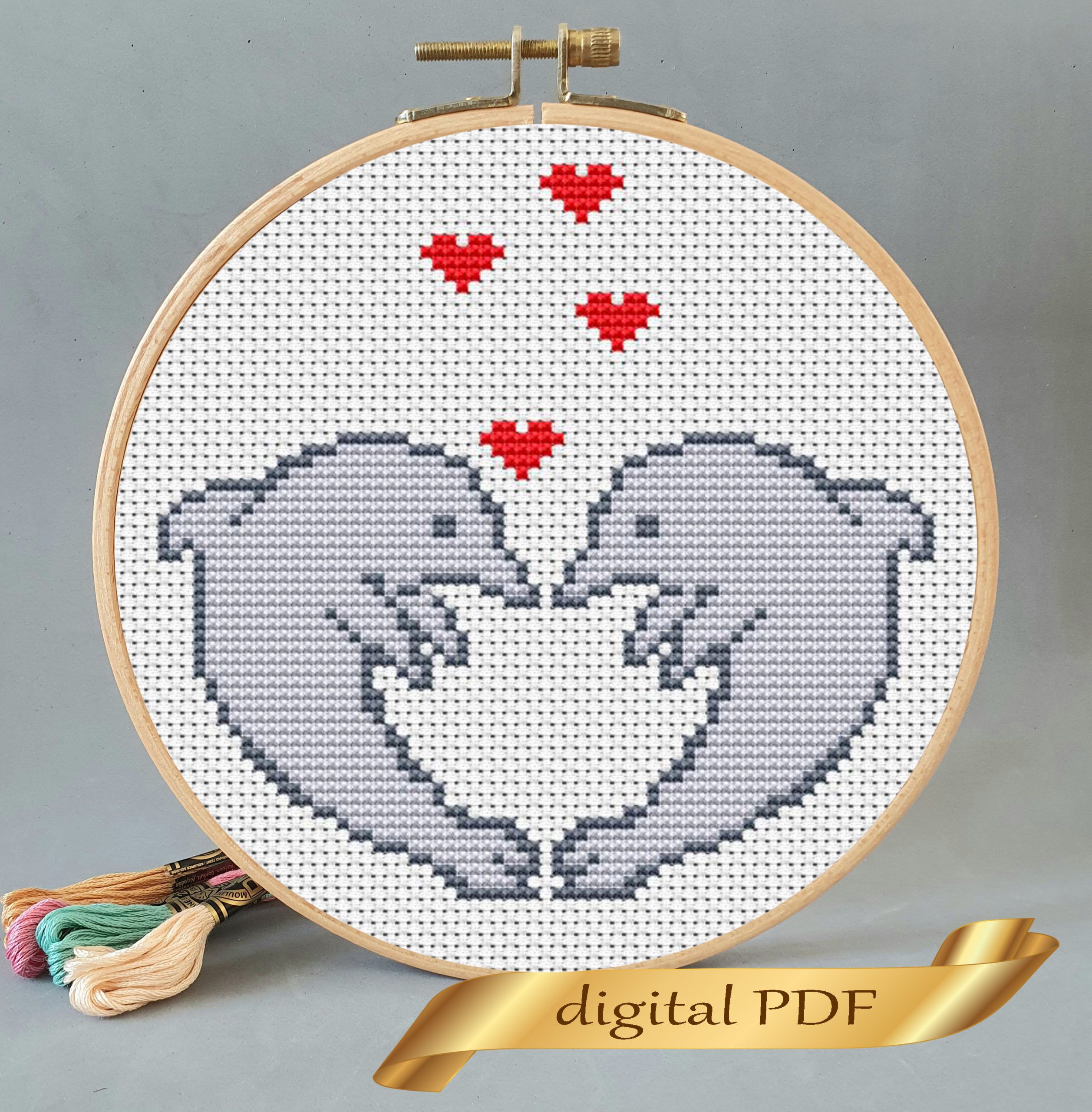 Two dolphins in love cross stitch pattern - Crealandia