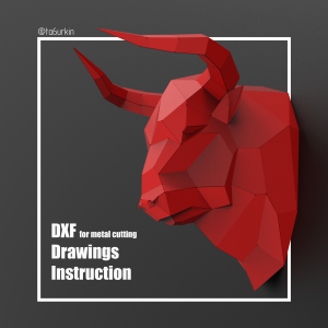 Steel Sheet Metal Drawings Plans Pattern Template Bull Head Project Sculpture (dxf, PDF)