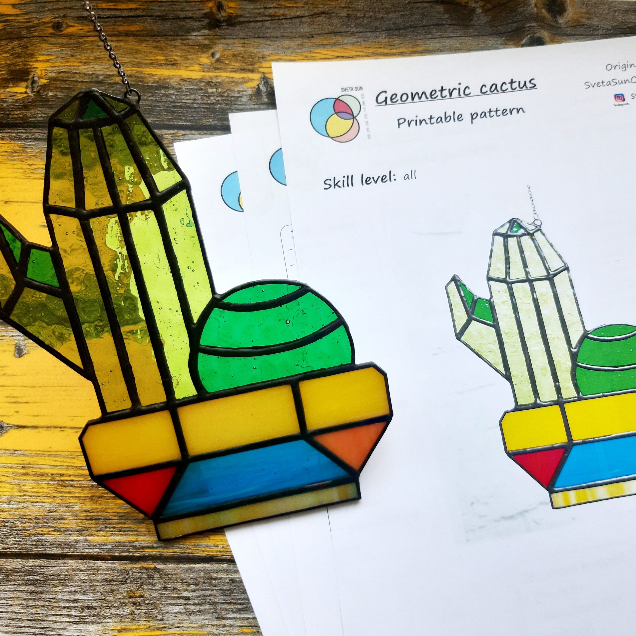 Stained Glass Pattern, Geometric Cactus Suncatcher 2 Geometric cactus pattern