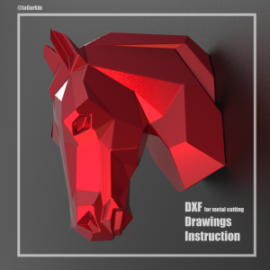 Steel Sheet Metal Drawings Plans Pattern Template Horse Head Project Sculpture V2 (dxf, PDF)